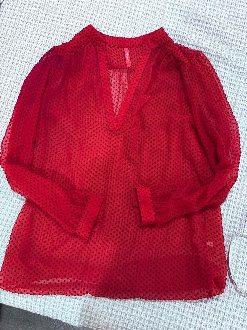 Sheer red Swiss dot raspberry red blouse small